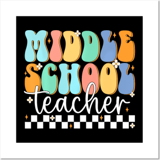 School Teacher Retro Groovy  First Day Of School Posters and Art